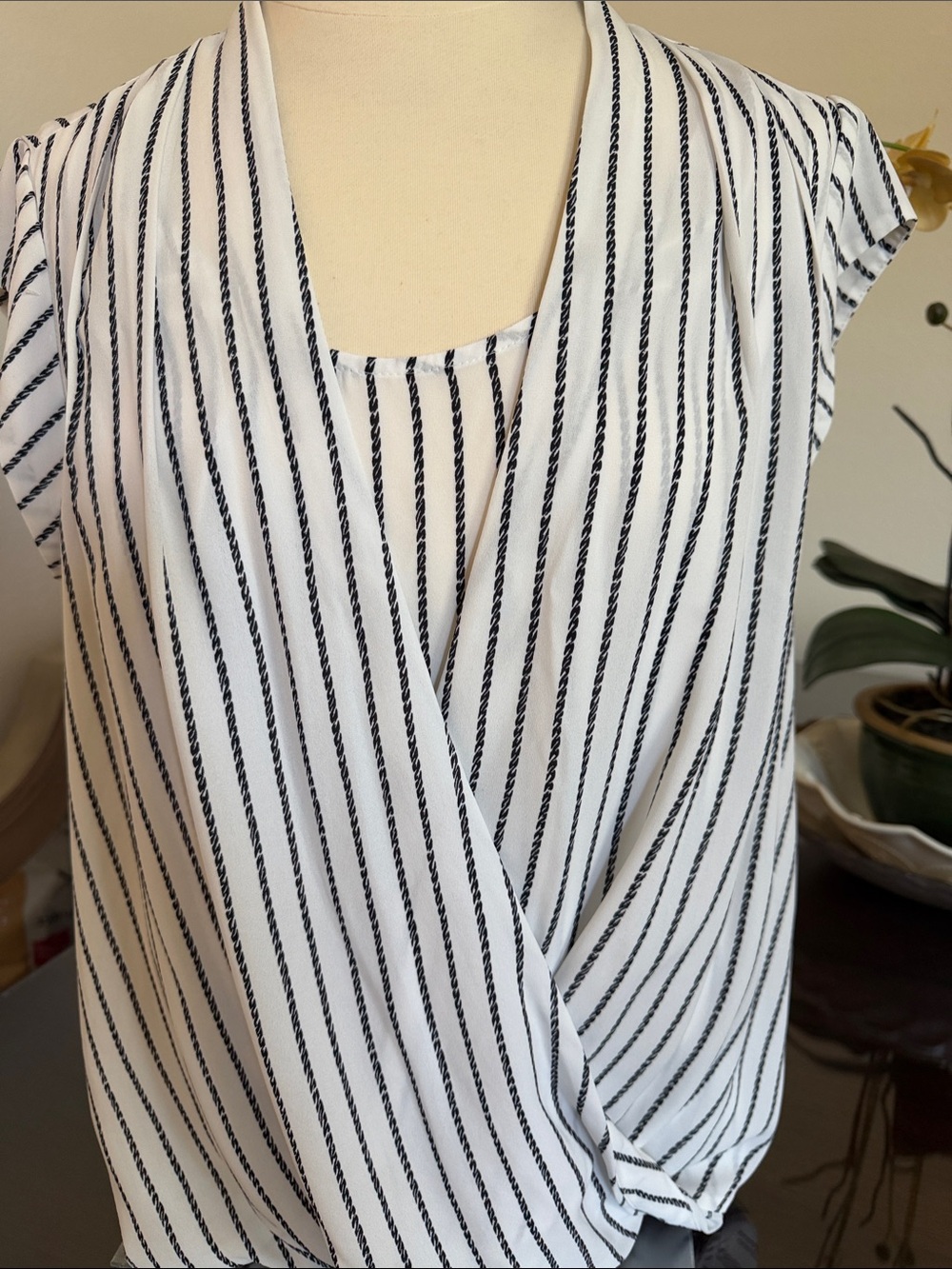 Halogen Black and White Striped Twist-Front Blouse